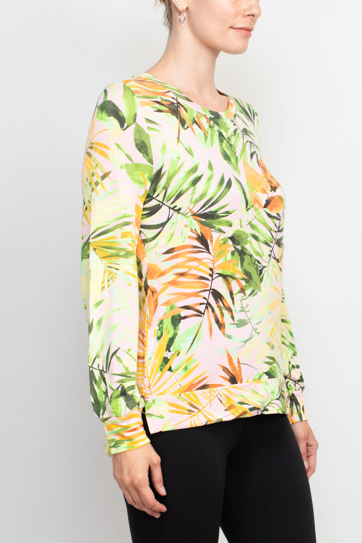 Adyson Parker Crew Neck Long Sleeve Multi Print Banded Knit Top-1