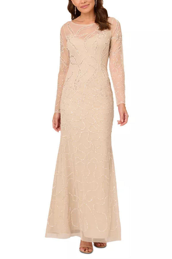 Adrianna Papell Women's Beaded Long-Sleeve Gown-0