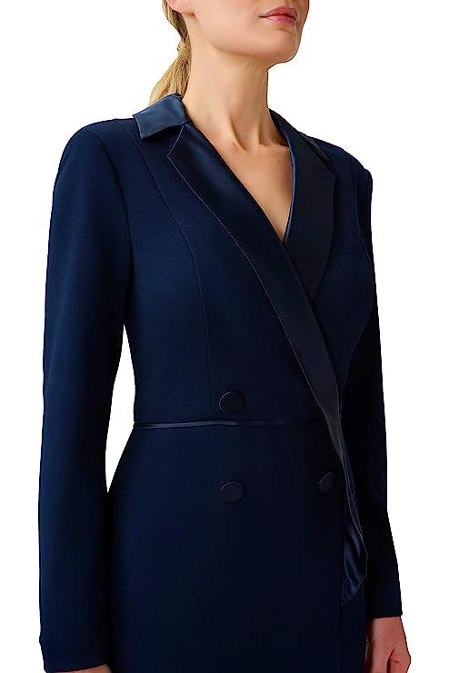 Adrianna Papell Notched Collar Long Sleeve Slit Front Zipper Back Stretch Crepe Dress - Wholesale-3