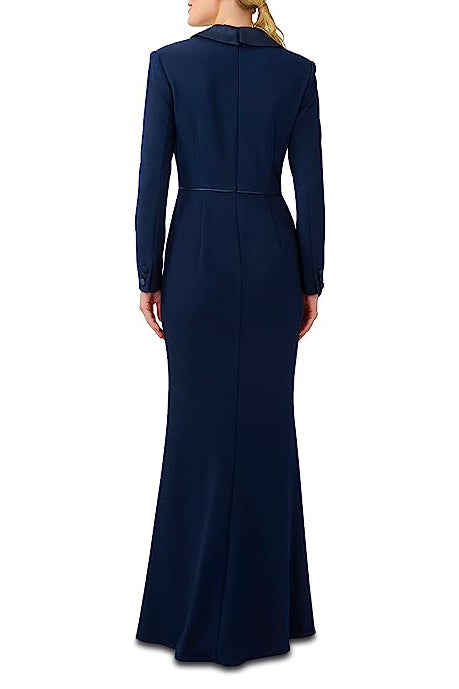 Adrianna Papell Notched Collar Long Sleeve Slit Front Zipper Back Stretch Crepe Dress - Wholesale-2