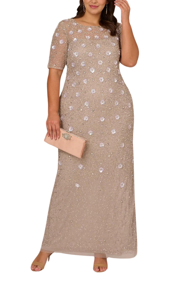 Adrianna Papell beaded mesh sheath dress (Plus Size) - Wholesale-1