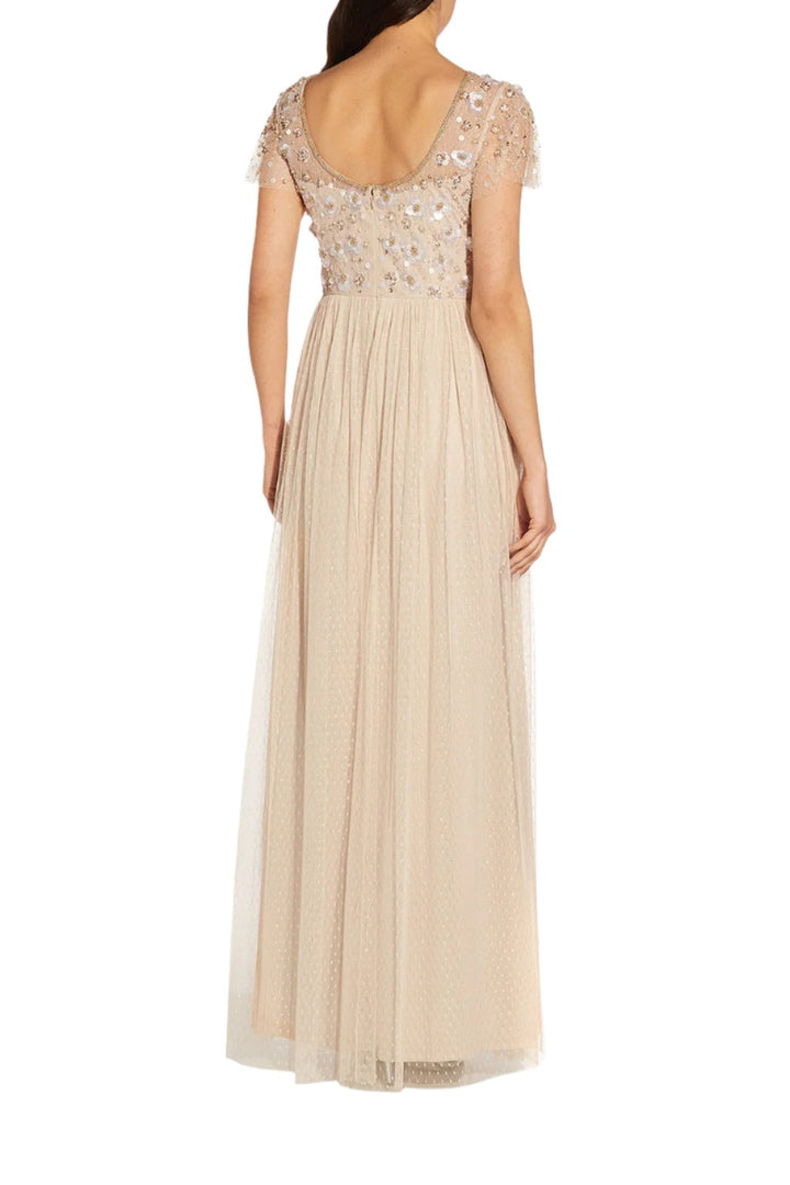 Adrianna Papell Boat Neck Short Sleeve Illusion Embellished Bodice Zipper Back Mesh Dress - Wholesale-2