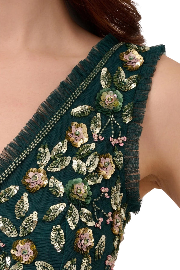 Adrianna Papell Ruffle Beaded Midi Mermaid Cocktail Dress-3