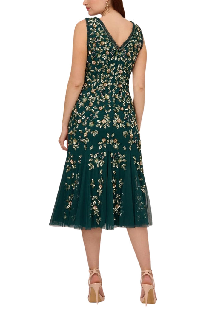 Adrianna Papell Ruffle Beaded Midi Mermaid Cocktail Dress-1