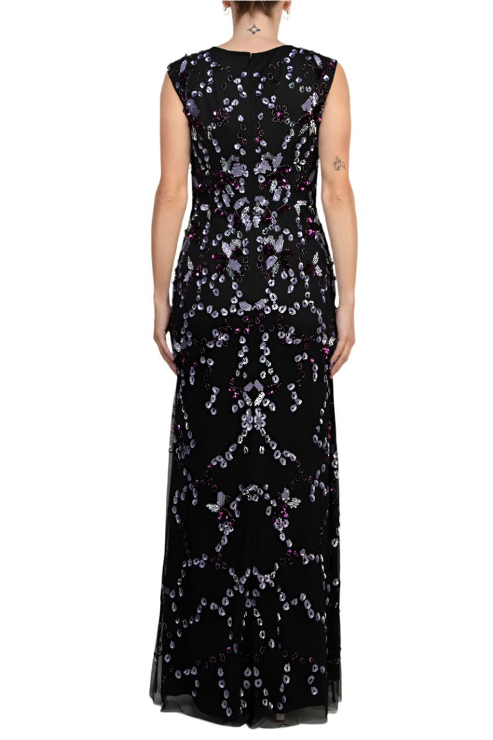 Adrianna Papell Beaded V Neck Sleeveless Font Slit Gown-2