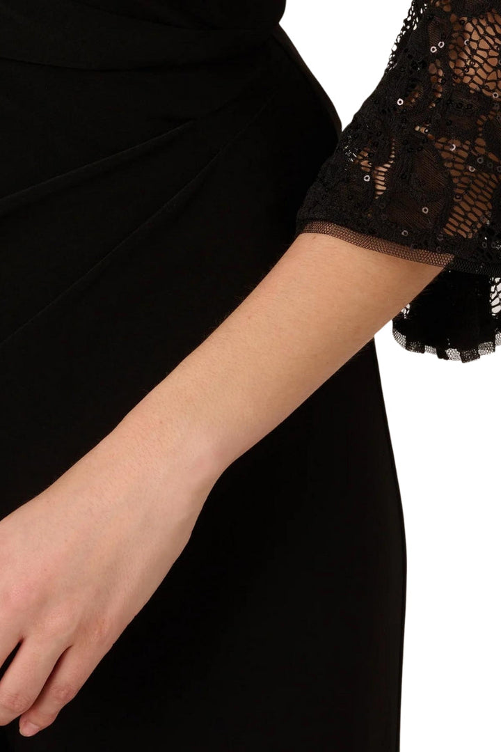 Adrianna Papell Jersey Lace Crew Neck Elbow Sleeve Ruffle Cuff Straight Leg Jumpsuit - Wholesale-4