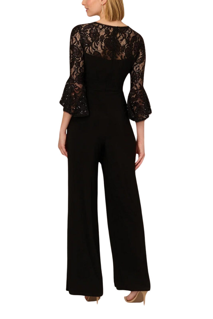 Adrianna Papell Jersey Lace Crew Neck Elbow Sleeve Ruffle Cuff Straight Leg Jumpsuit - Wholesale-2