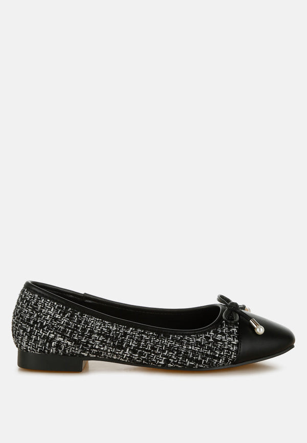 Acino Boucle Pearl Bow Ballerinas-0