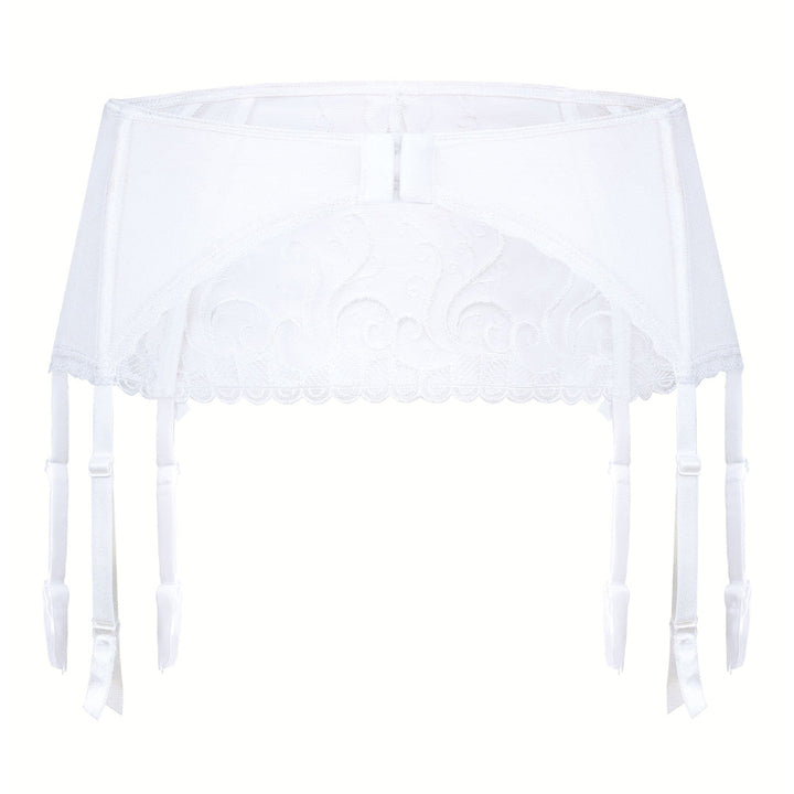 Bridal Sheer Mesh Embroidered Garter Belt Roza Anuk White-4