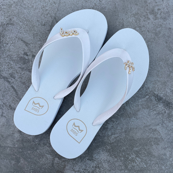 White Love Palm Trees Flip Flops-1