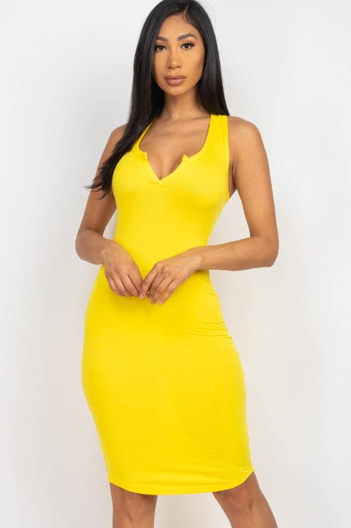 Split Neck Tank Mini Bodycon Dress (CAPELLA)-13