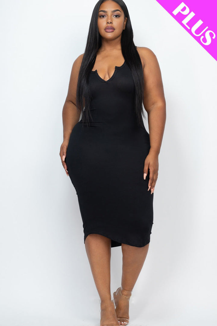 Plus Size Split Neck Tank Midi Dress (CAPELLA)-0