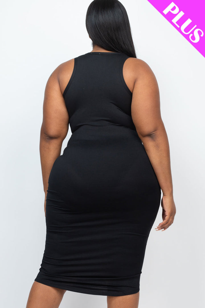 Plus Size Split Neck Tank Midi Dress (CAPELLA)-3