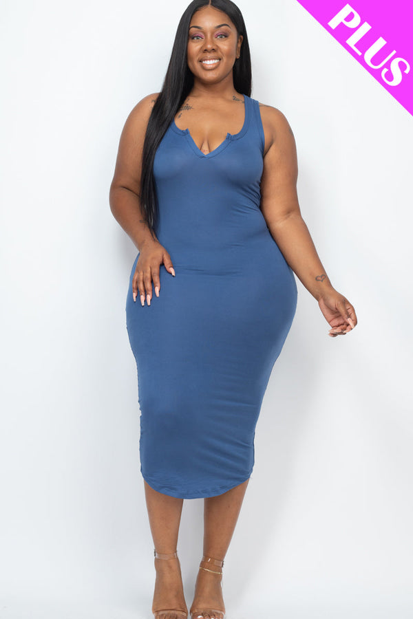 Plus Size Split Neck Tank Midi Dress (CAPELLA)-5