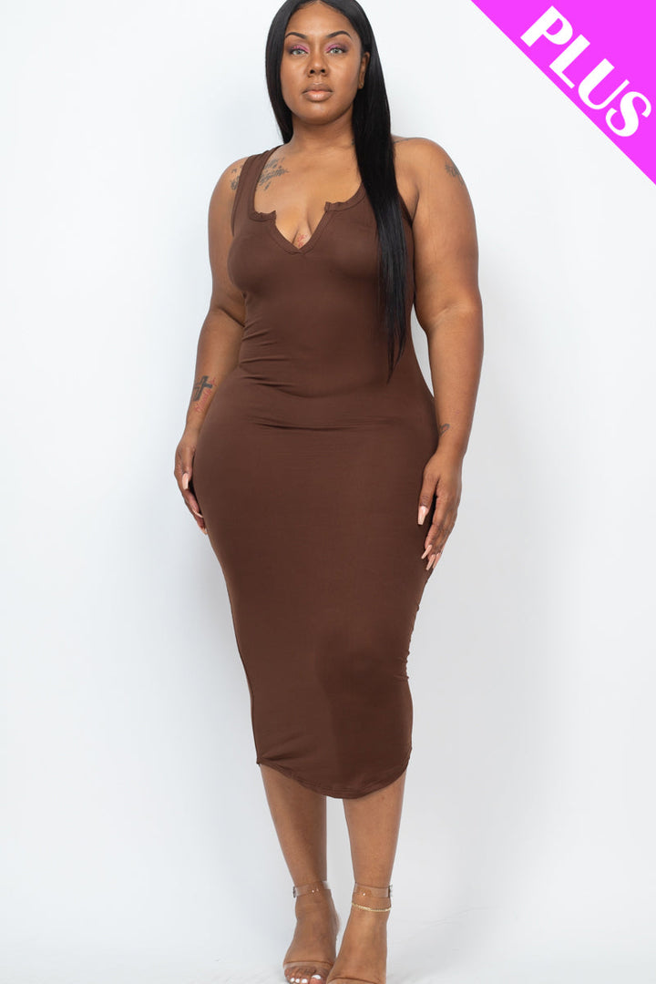 Plus Size Split Neck Tank Midi Dress (CAPELLA)-6