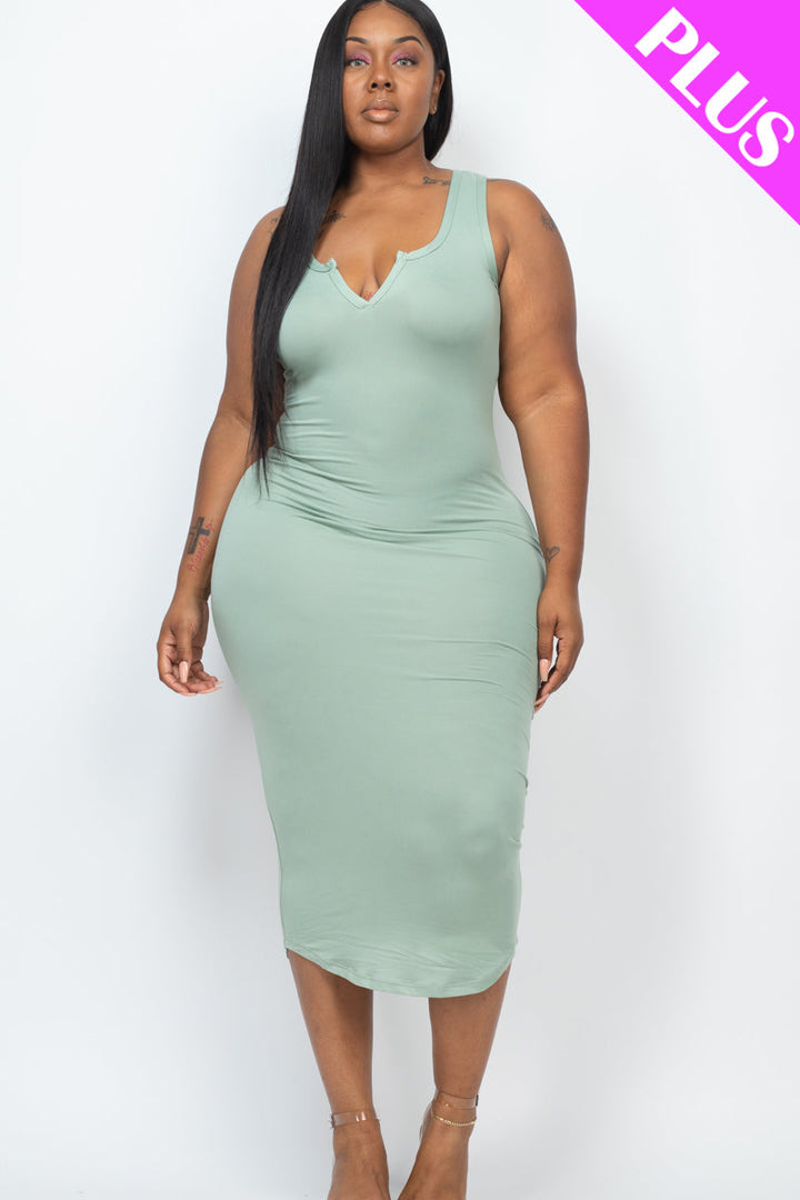 Plus Size Split Neck Tank Midi Dress (CAPELLA)-7