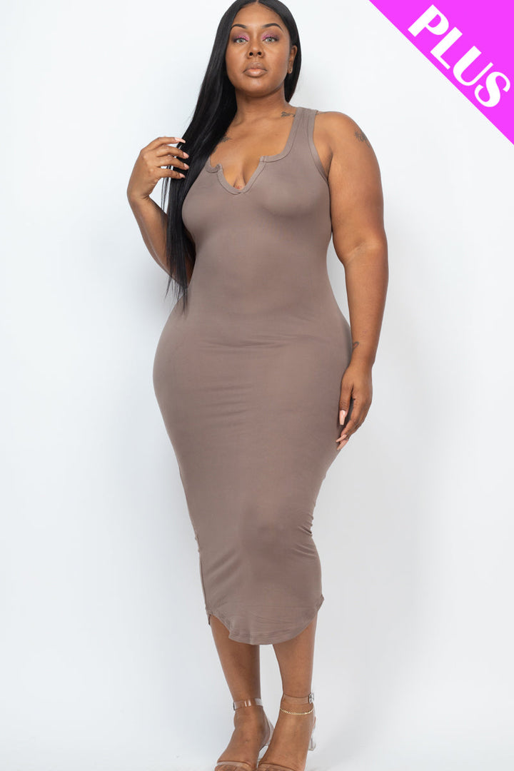 Plus Size Split Neck Tank Midi Dress (CAPELLA)-9