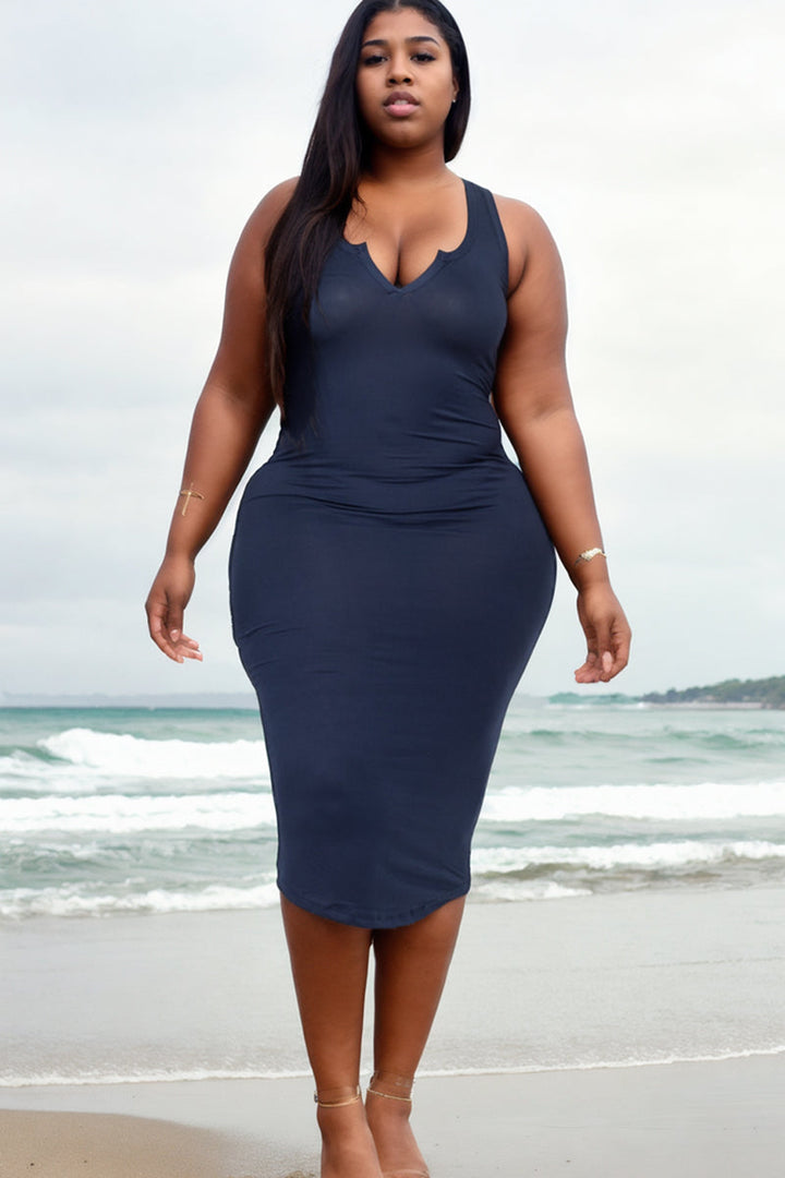 Plus Size Split Neck Tank Midi Dress (CAPELLA)-8