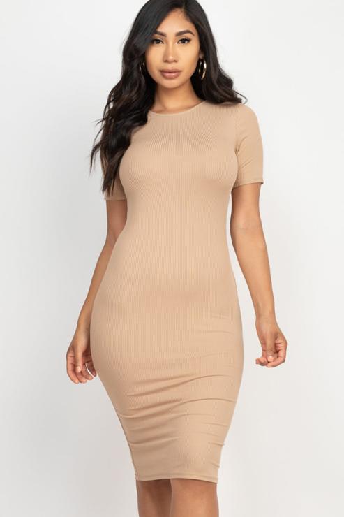 Ribbed Bodycon Midi Dress (CAPELLA)-7