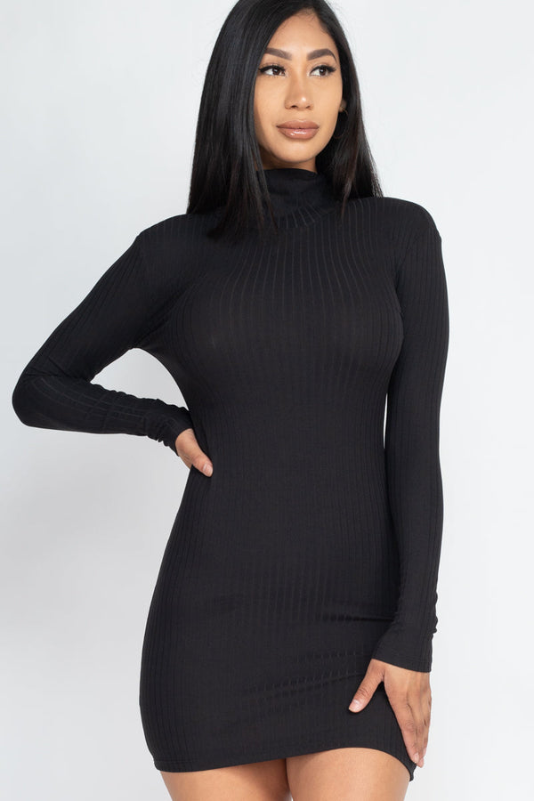 Ribbed Mock Neck Bodycon Mini Dress (CAPELLA)-5