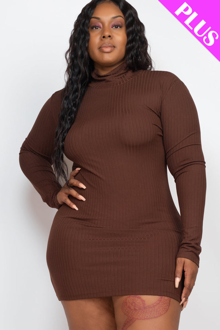 Plus Size Ribbed Long Sleeve Mock neck Mini Bodycon dress (CAPELLA)-6