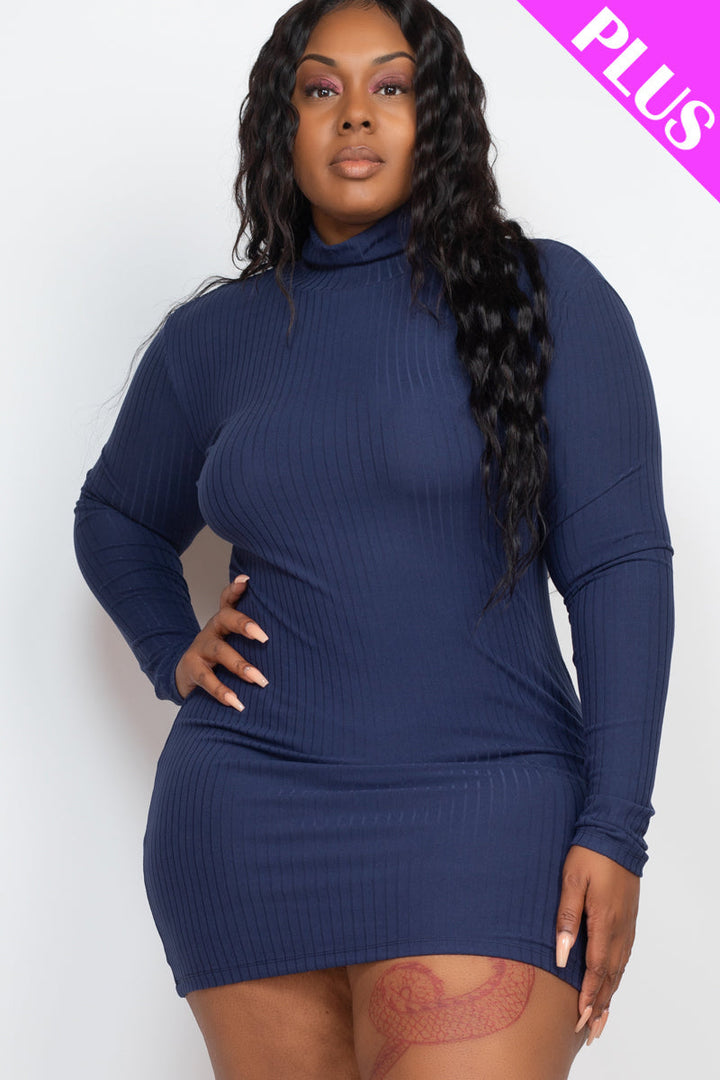 Plus Size Ribbed Long Sleeve Mock neck Mini Bodycon dress (CAPELLA)-8