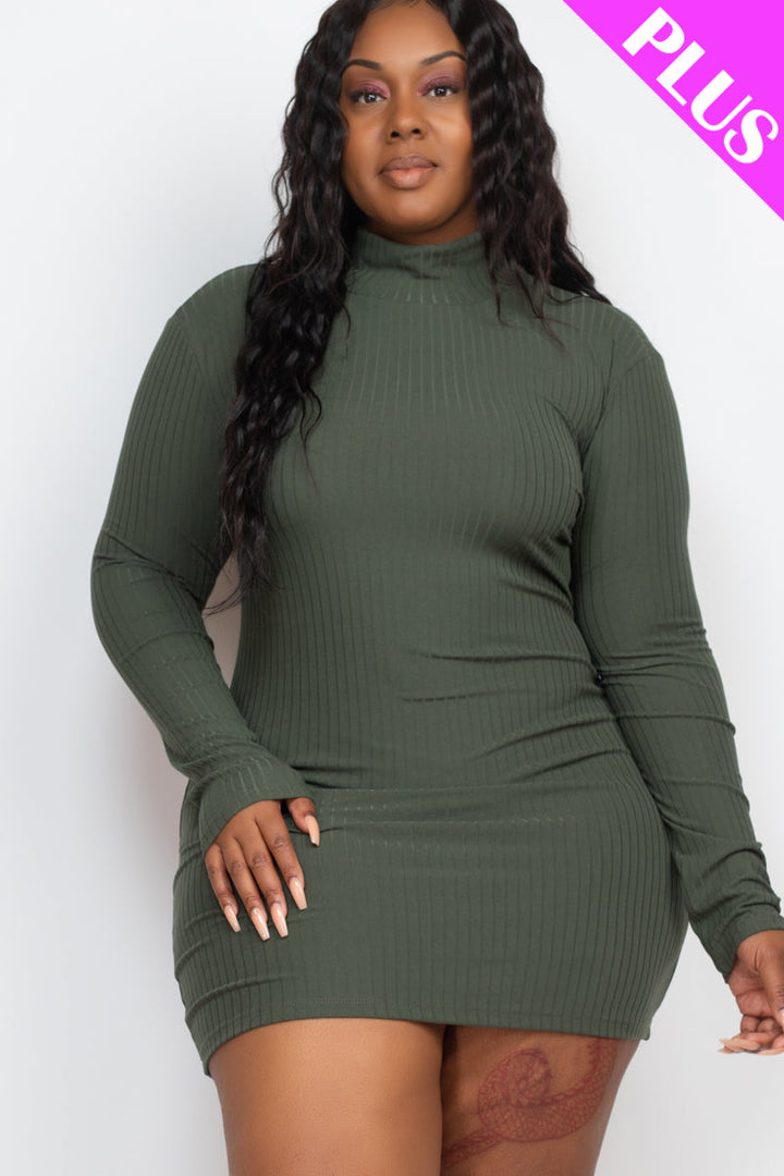 Plus Size Ribbed Long Sleeve Mock neck Mini Bodycon dress (CAPELLA)-9
