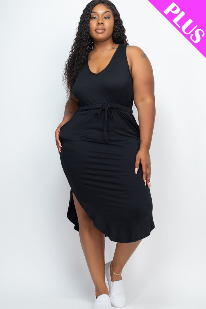 PLUS SIZE DRAWSTRING SLEEVELESS MIDI DRESS (CAPELLA)-5