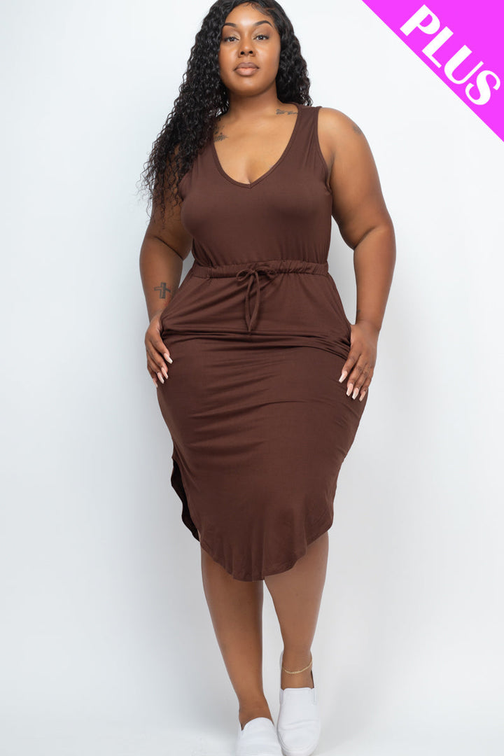 PLUS SIZE DRAWSTRING SLEEVELESS MIDI DRESS (CAPELLA)-6