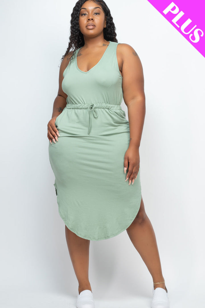 PLUS SIZE DRAWSTRING SLEEVELESS MIDI DRESS (CAPELLA)-7