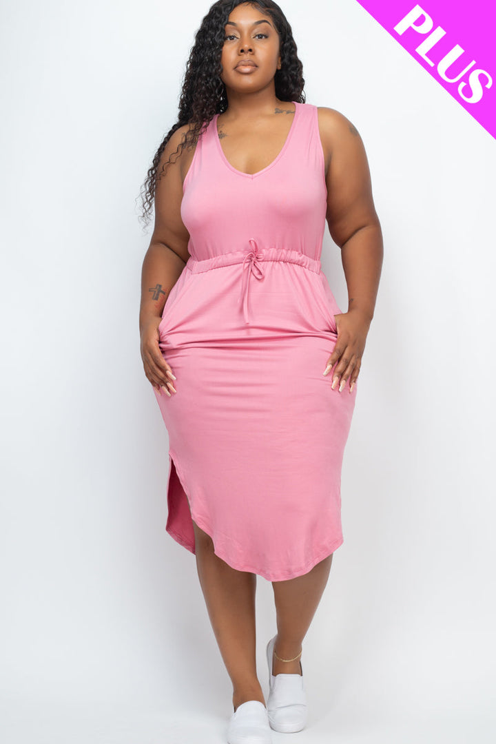 PLUS SIZE DRAWSTRING SLEEVELESS MIDI DRESS (CAPELLA)-9