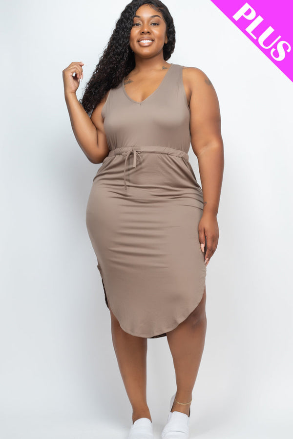PLUS SIZE DRAWSTRING SLEEVELESS MIDI DRESS (CAPELLA)-10