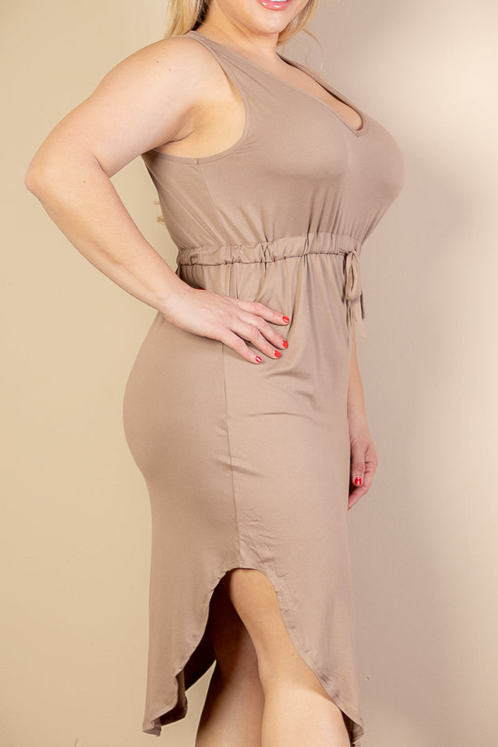 PLUS SIZE DRAWSTRING SLEEVELESS MIDI DRESS (CAPELLA)-3