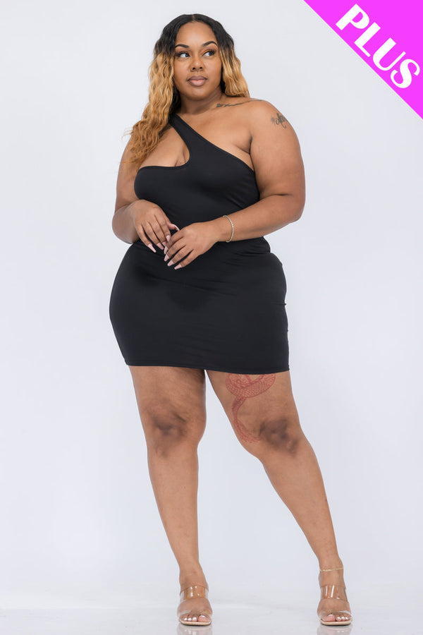 Plus Size One Shoulder Bodycon Mini Dress (CAPELLA)-5