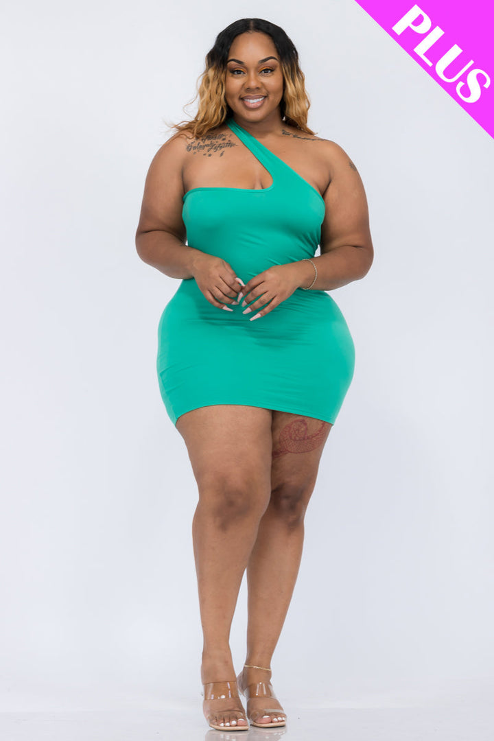Plus Size One Shoulder Bodycon Mini Dress (CAPELLA)-6