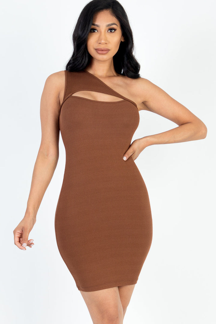Ribbed One Shoulder Cutout Front Casual Mini Bodycon Dress (CAPELLA)-6