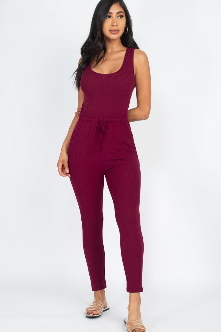 Ribbed Sleeveless Drawstring Jumpsuit (CAPELLA)-0
