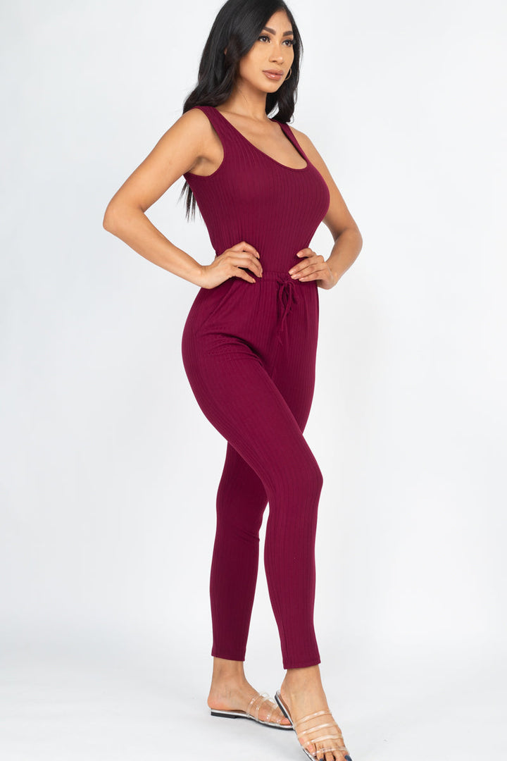 Ribbed Sleeveless Drawstring Jumpsuit (CAPELLA)-1