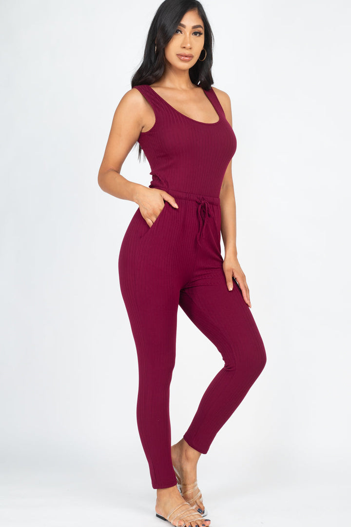 Ribbed Sleeveless Drawstring Jumpsuit (CAPELLA)-4