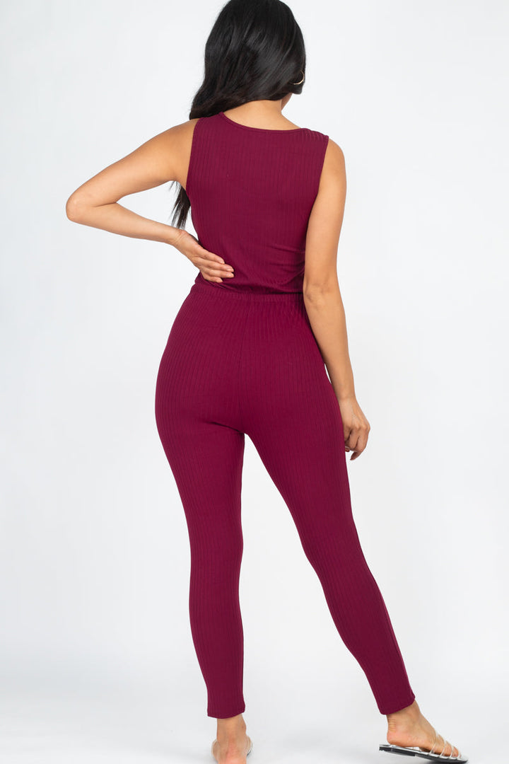 Ribbed Sleeveless Drawstring Jumpsuit (CAPELLA)-2