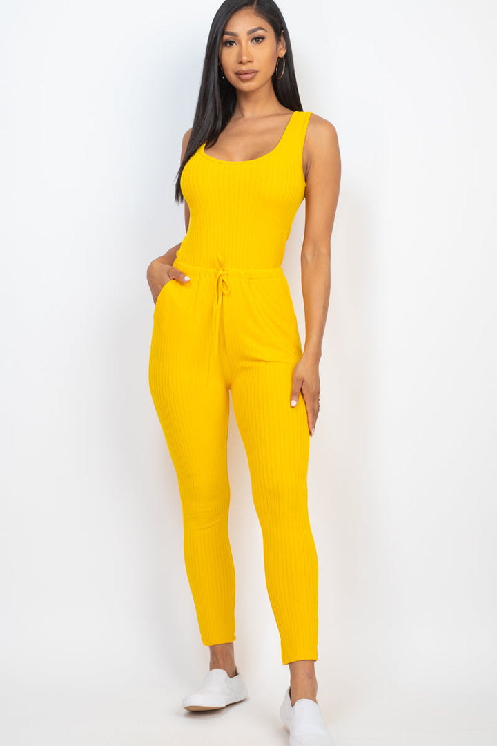 Ribbed Sleeveless Drawstring Jumpsuit (CAPELLA)-7