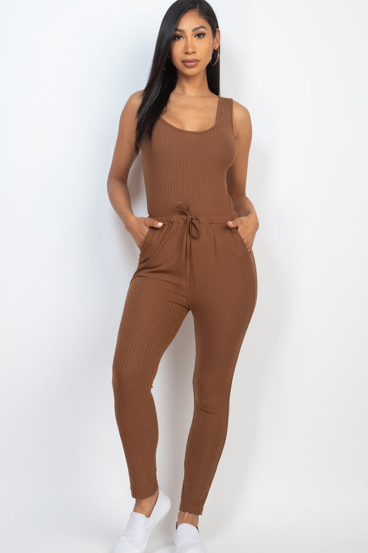Ribbed Sleeveless Drawstring Jumpsuit (CAPELLA)-8