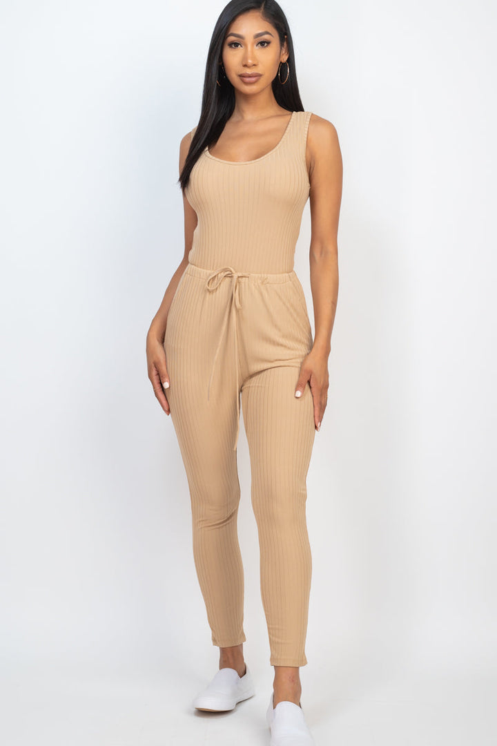 Ribbed Sleeveless Drawstring Jumpsuit (CAPELLA)-12