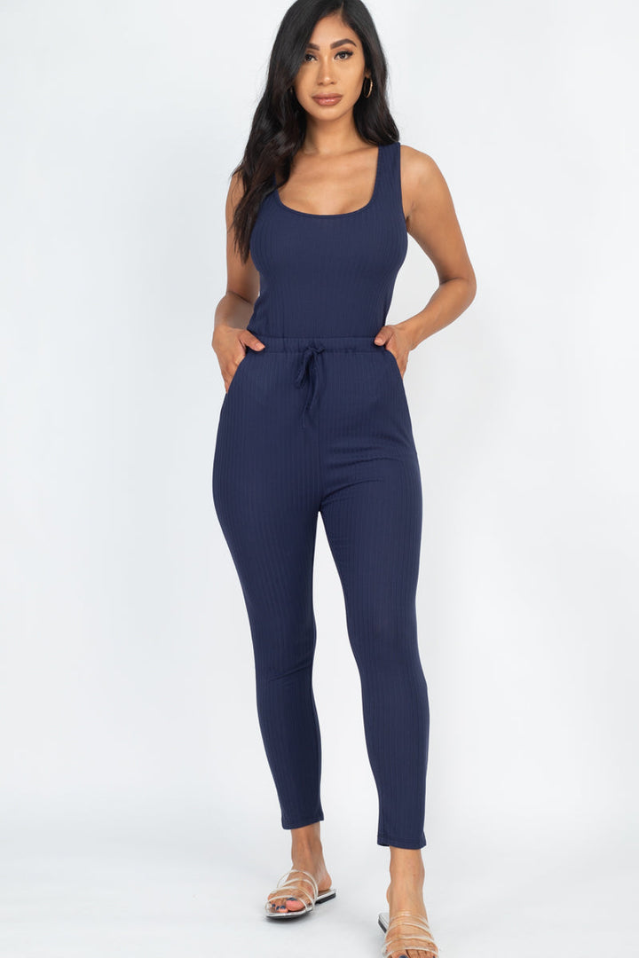 Ribbed Sleeveless Drawstring Jumpsuit (CAPELLA)-13