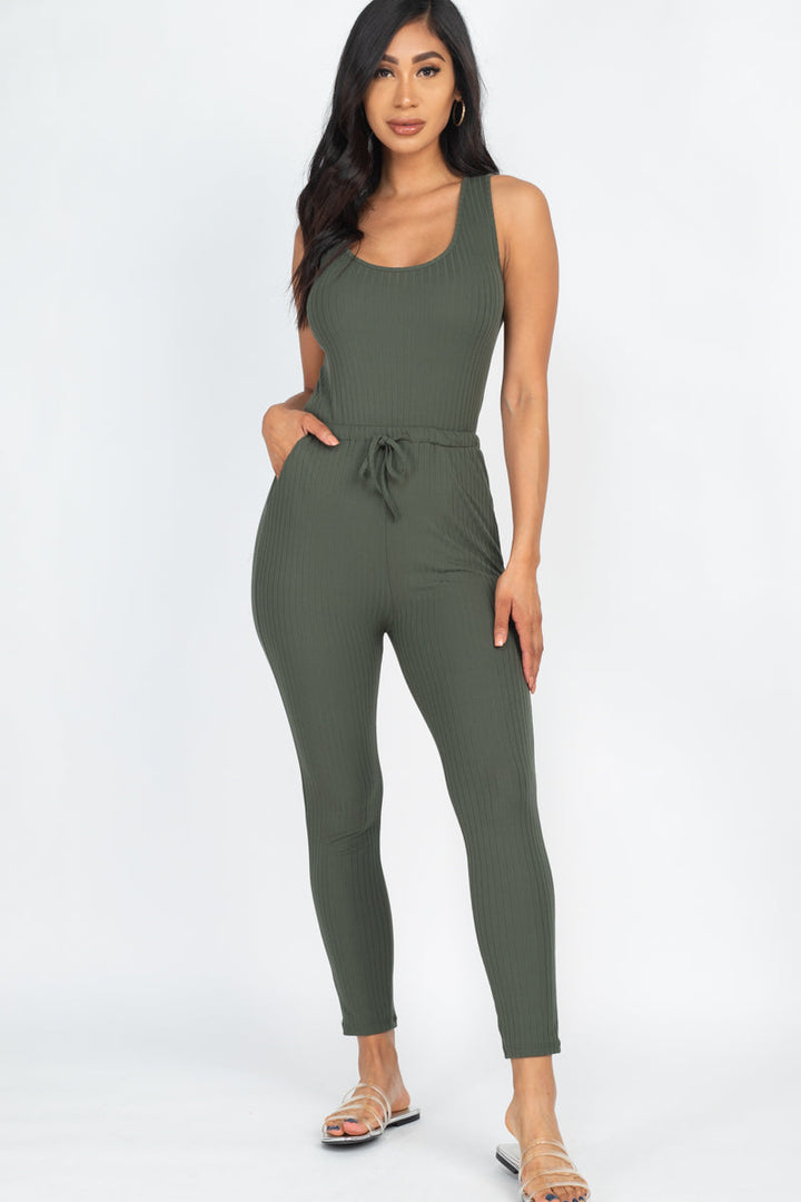 Ribbed Sleeveless Drawstring Jumpsuit (CAPELLA)-14