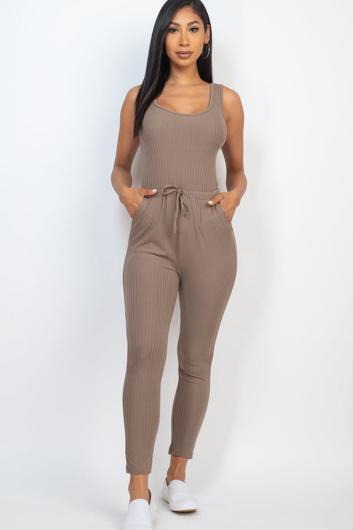 Ribbed Sleeveless Drawstring Jumpsuit (CAPELLA)-15