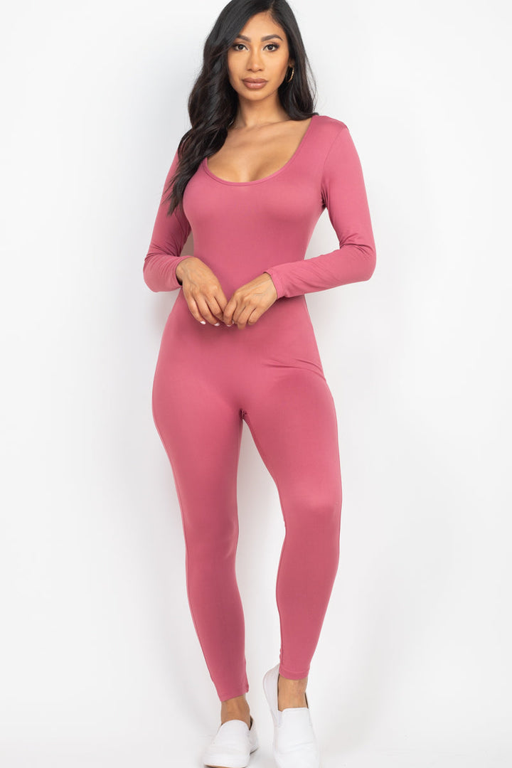 Scoop Neck Long Sleeve Bodycon Jumpsuit (CAPELLA)-7