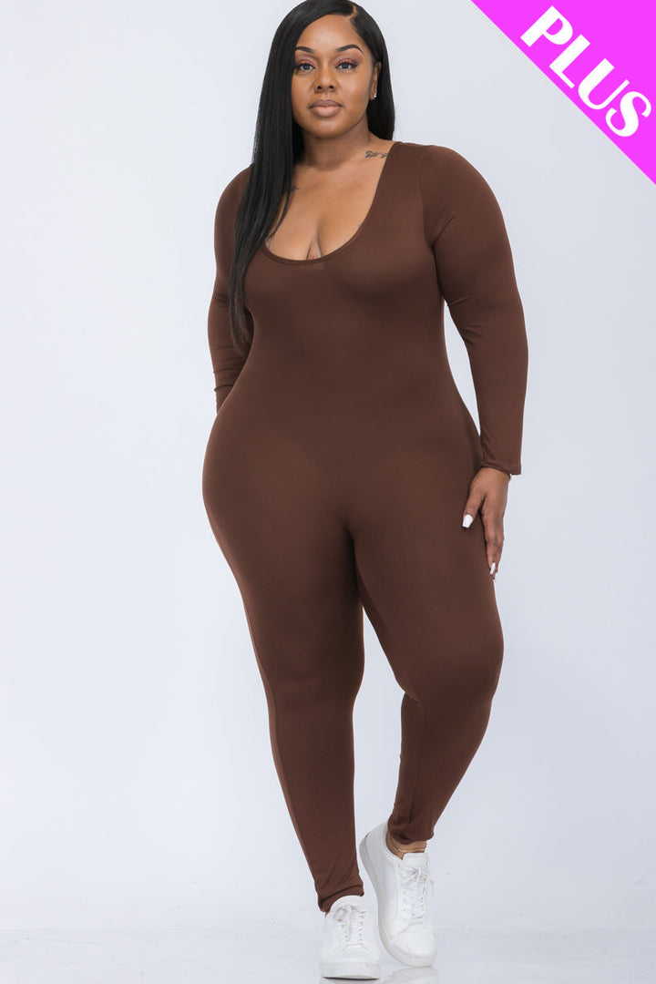 Plus Size Scoop Neck Long Sleeve Bodycon Jumpsuit (CAPELLA)-7