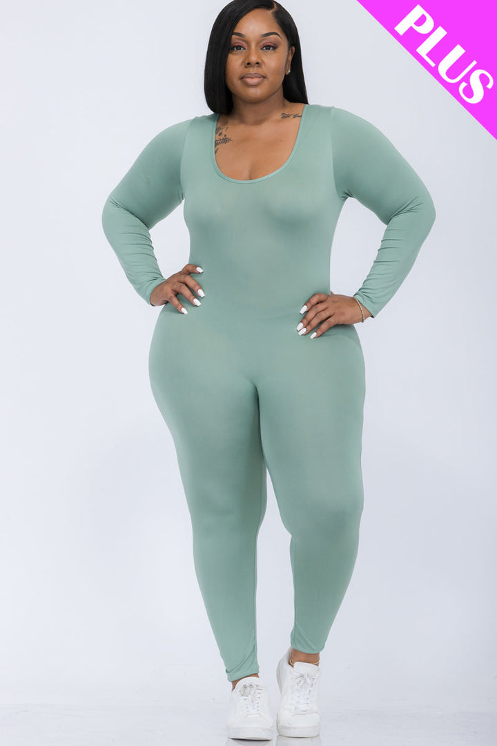 Plus Size Scoop Neck Long Sleeve Bodycon Jumpsuit (CAPELLA)-9