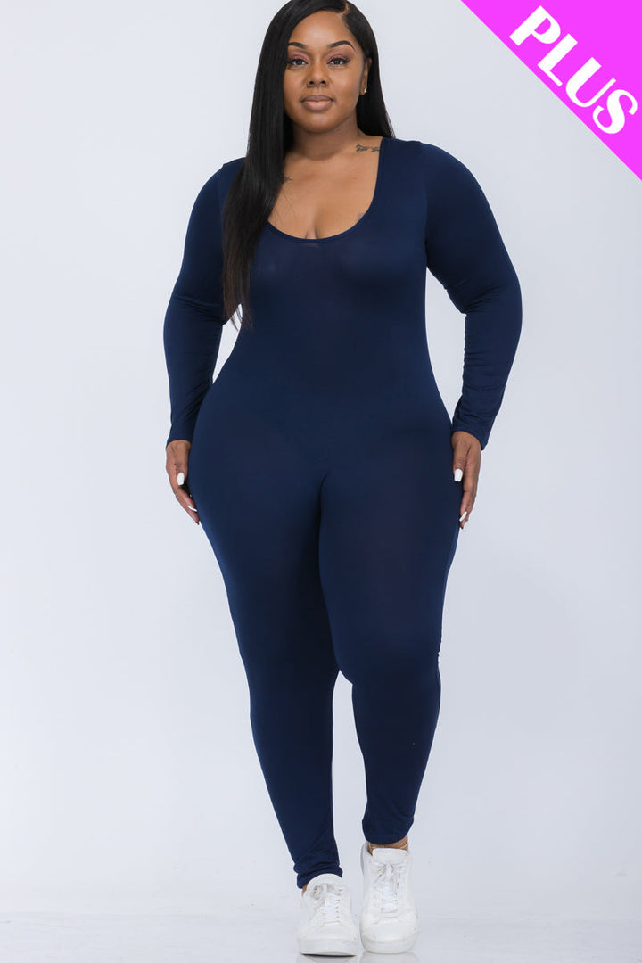 Plus Size Scoop Neck Long Sleeve Bodycon Jumpsuit (CAPELLA)-10